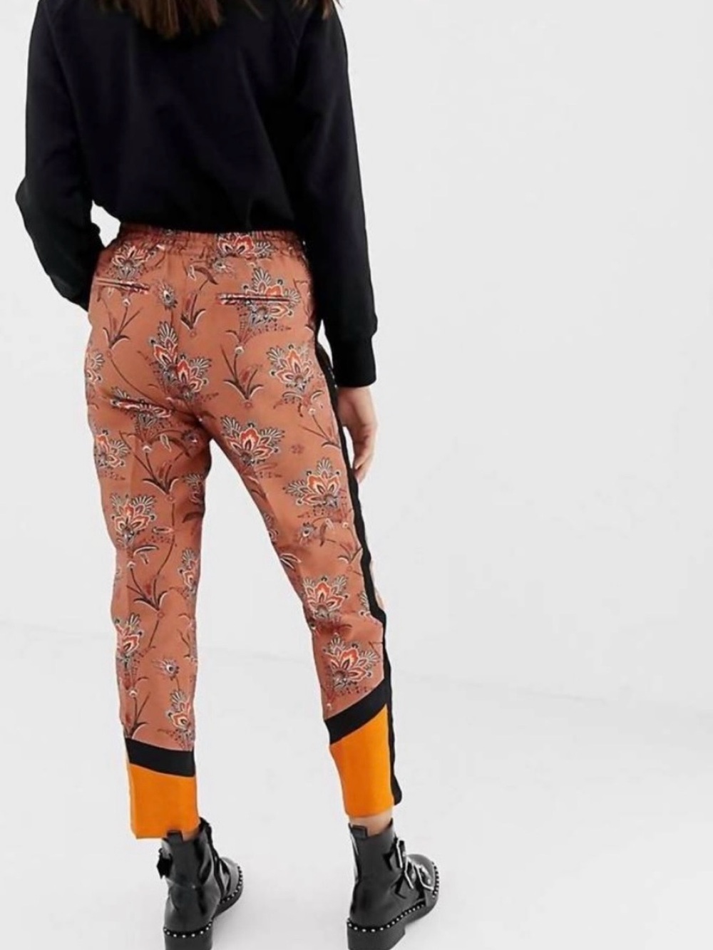 The Peaks Oriental print Pants Pull on Side stripe Drawstring Women’s XS Modern - Picture 2 of 14